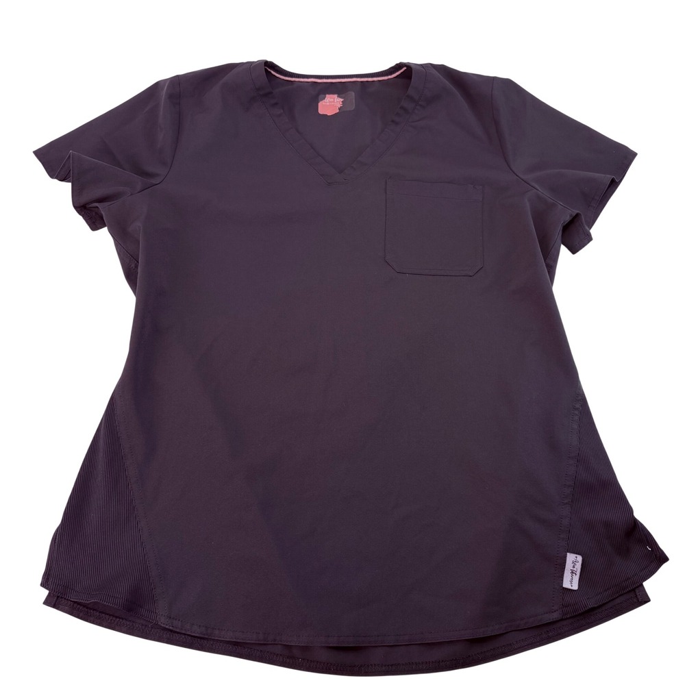 Ava Therese by Zavate Womens V-Neck Scrub‎ Top Black Ribbed Panels 1123 Size M